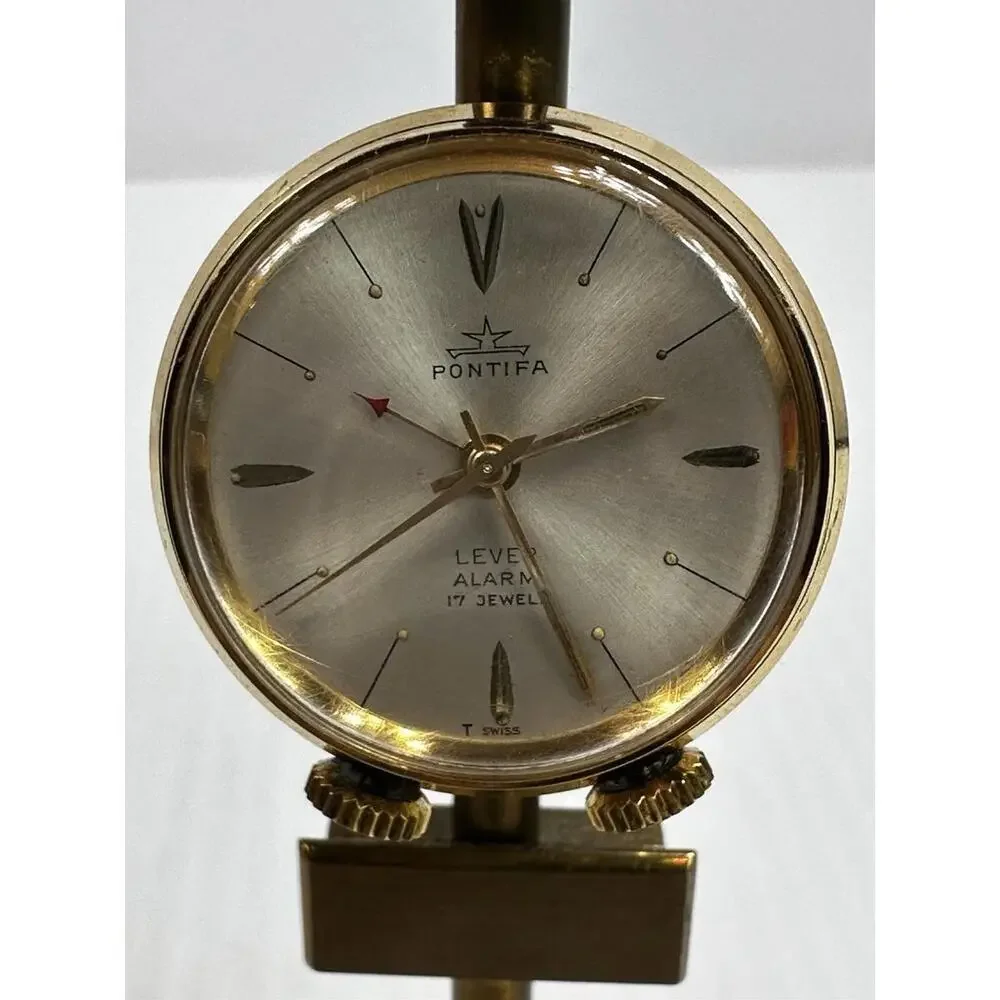Vintage Pontifa Lever Alarm 17 Jewel Swiss Watch Lamppost Working Clock & Light‎